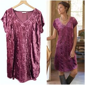 Soft Surroundings Crushed Velvet Embroidered Boho Shift Dress
